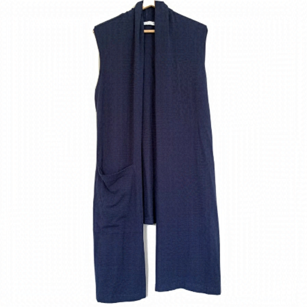 Bryn Walker Vest Lagenlook Open Front High Low Bamboo Organic Cotton Blue